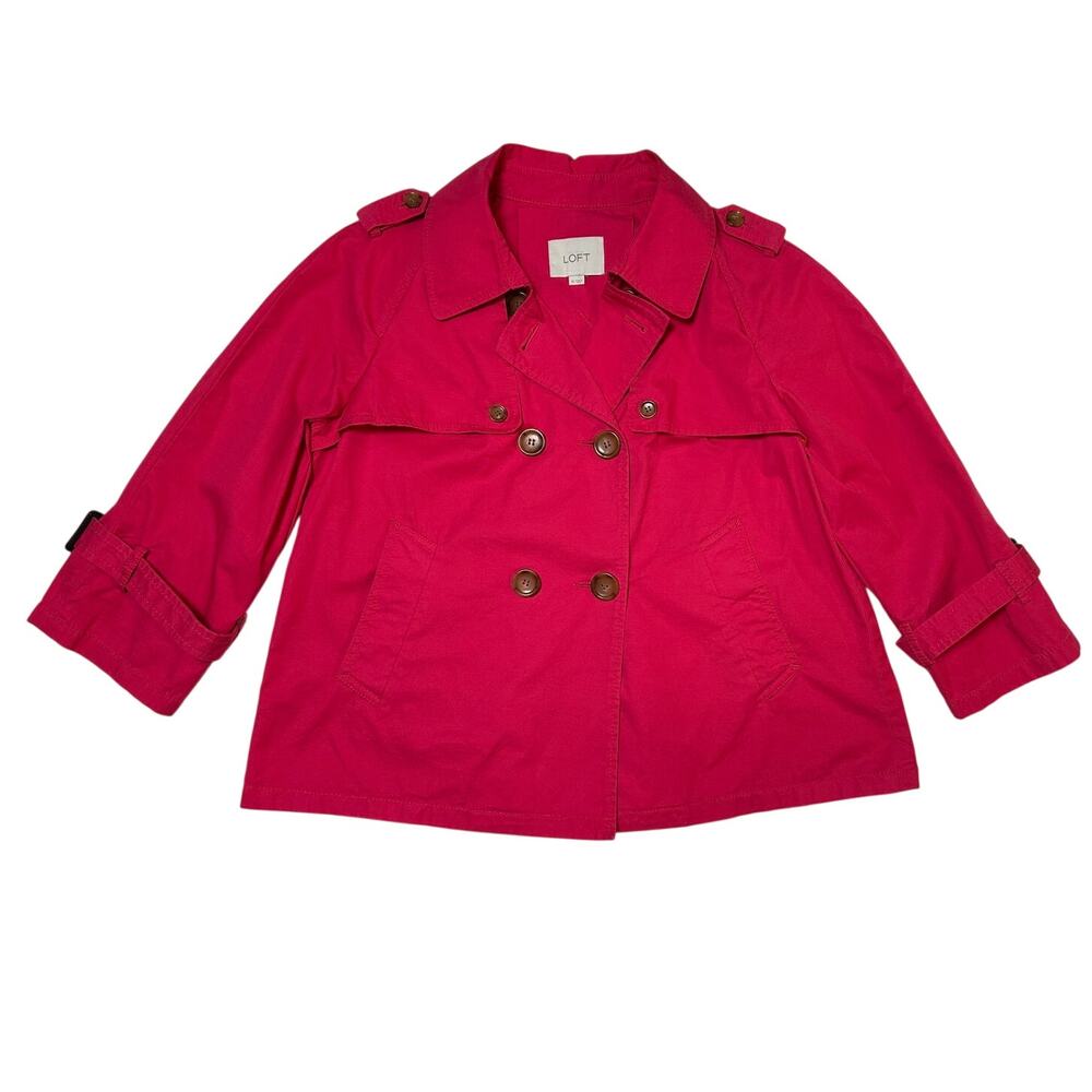 LOFT Hot Pink double Breasted Short Trench Coat size Medium
